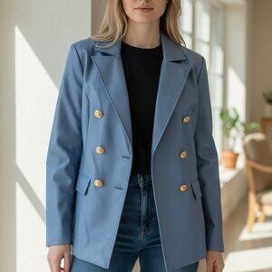 Central Park West Faux Leather Double-Breasted Blazer Jacket L